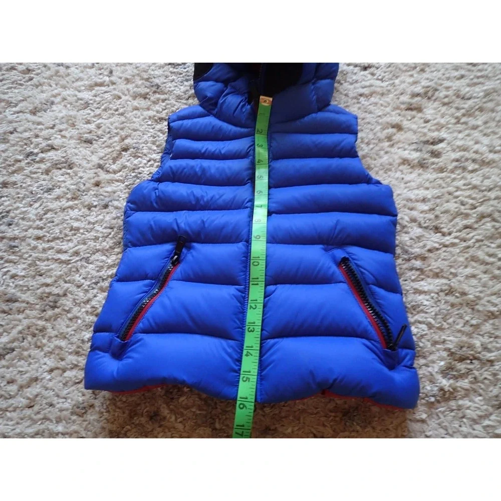 AI Riders On The Storm Puffer Vest Kids 6Y Blue Excellent Goggle Hood‎ Pom-Pom